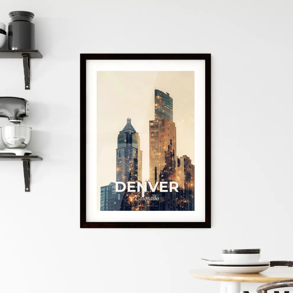 Denver City Skyline Composite Art Poster Framed Print
