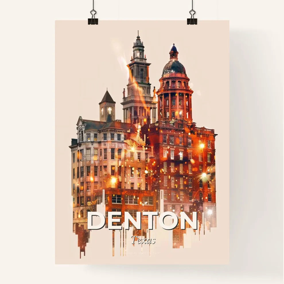 Denton: City Icons Double Exposure Art Poster