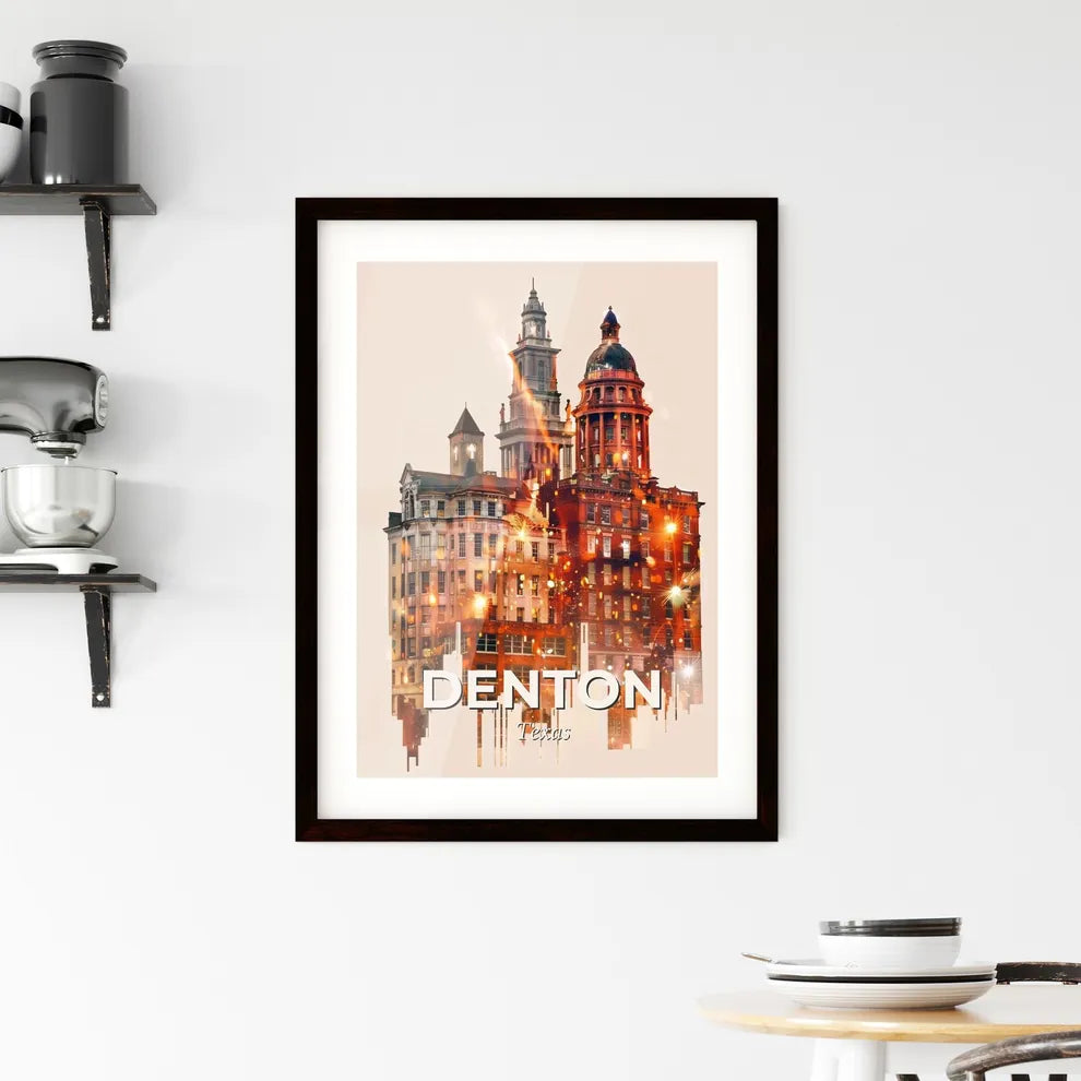 Denton: City Icons Double Exposure Art Framed Print