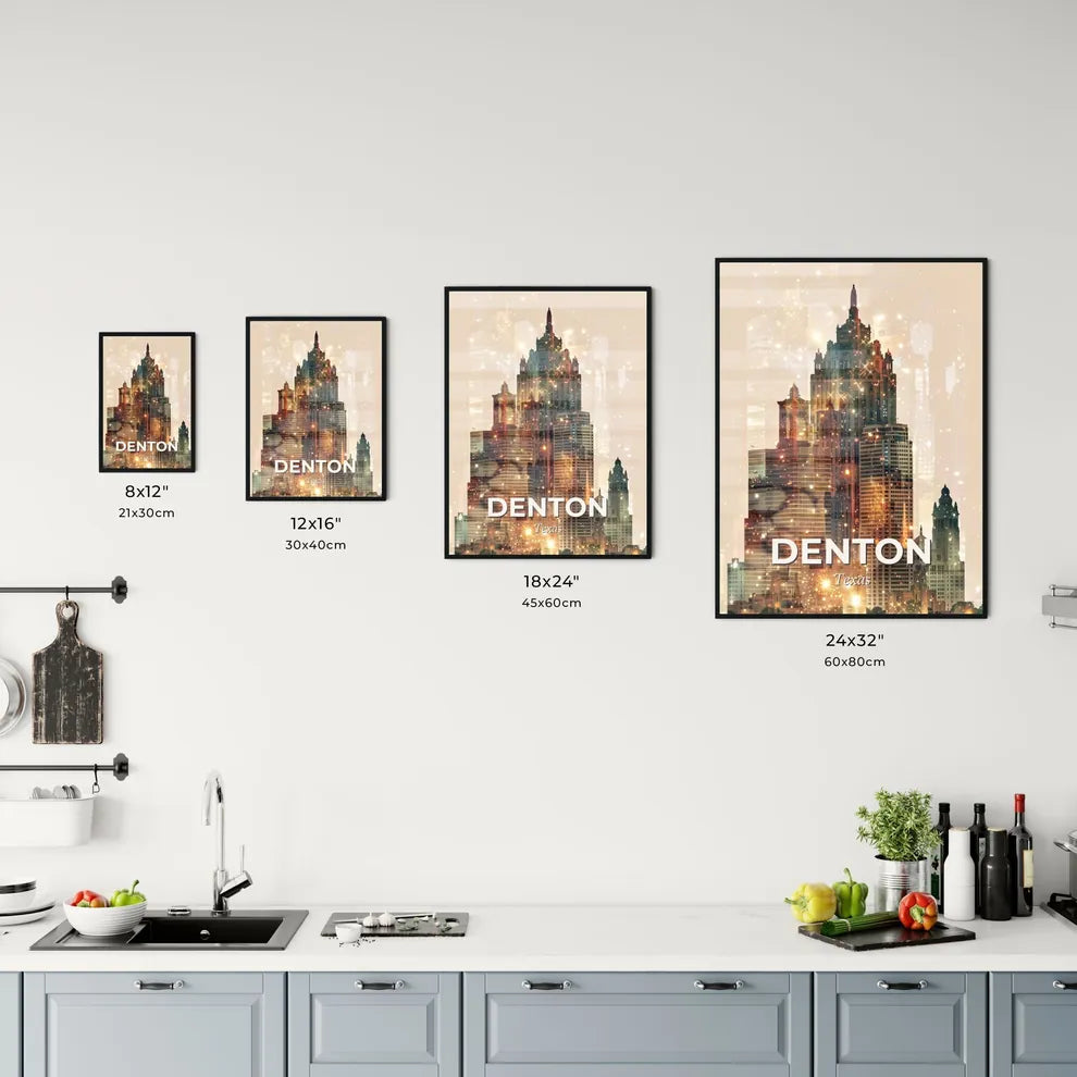 Denton Skyline Double Exposure Poster Art Office Art