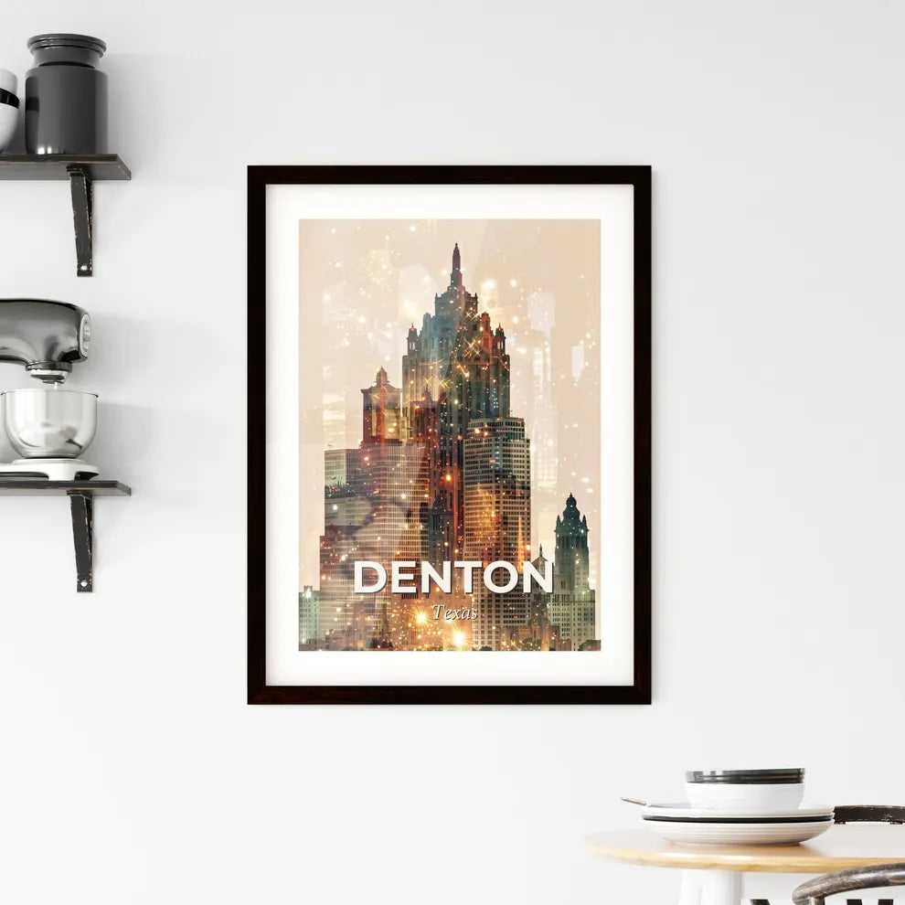 Denton Skyline Double Exposure Poster Art Framed Print