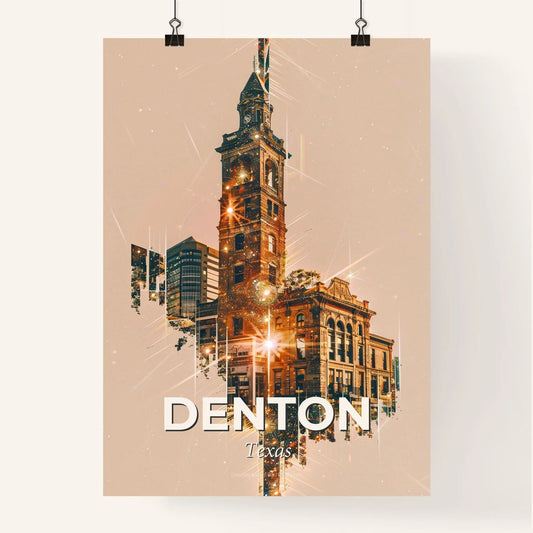 Denton Texas City Skyline Double Exposure Art Poster Poster