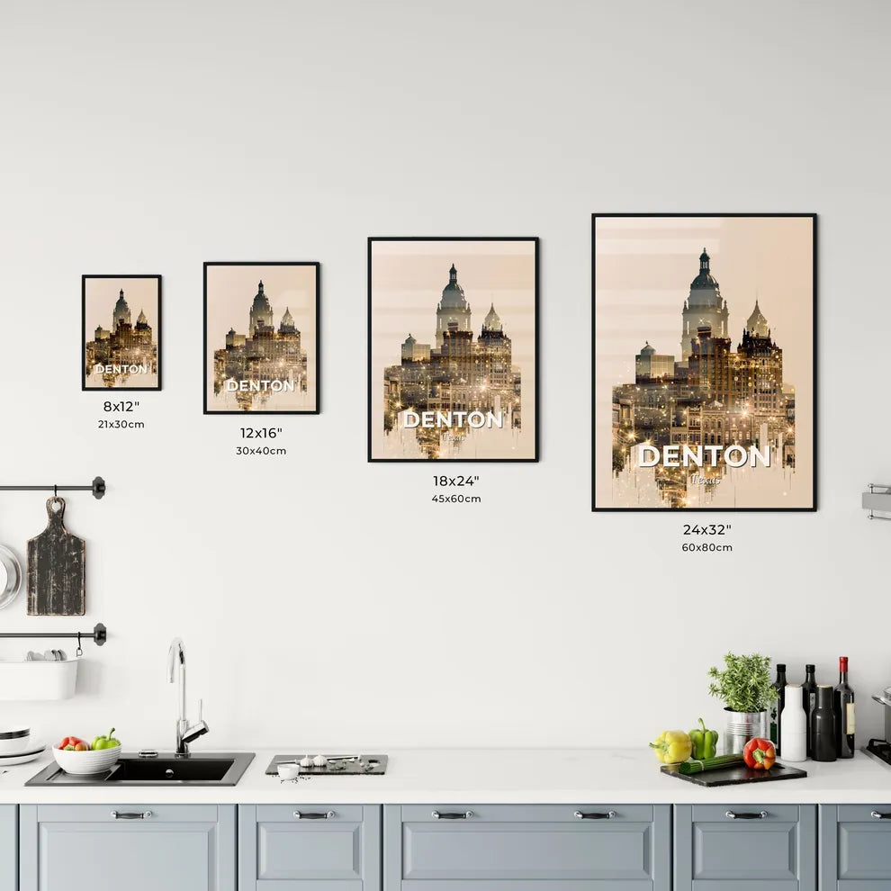 Denton City Skyline Composite Art Poster Office Art