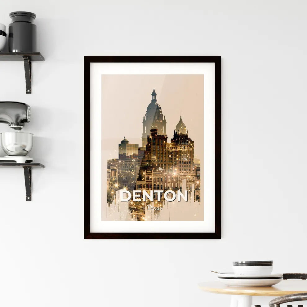 Denton City Skyline Composite Art Poster Framed Print