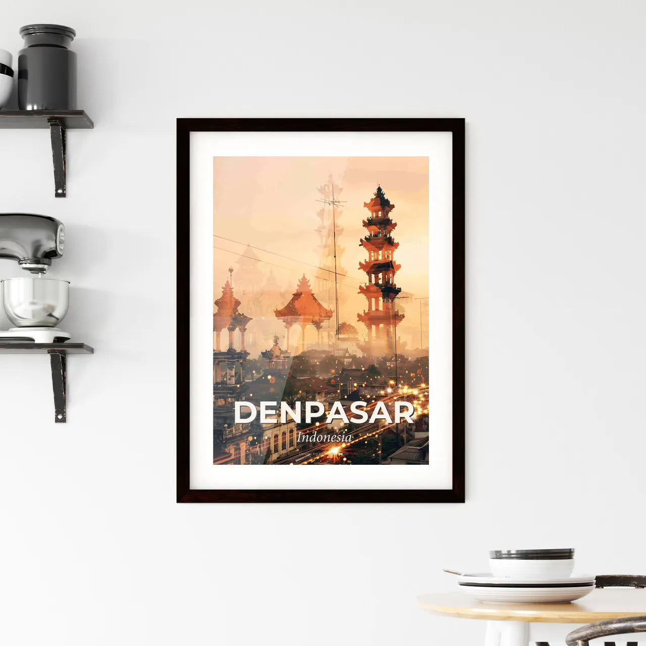 Denpasar Skyline Composite Art Poster Framed Print