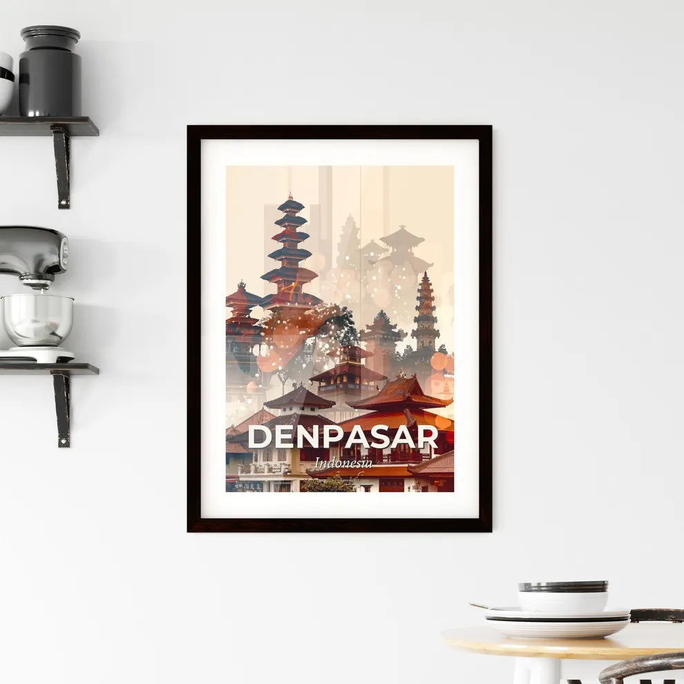 Denpasar City Skyline Composite Art Poster Framed Print