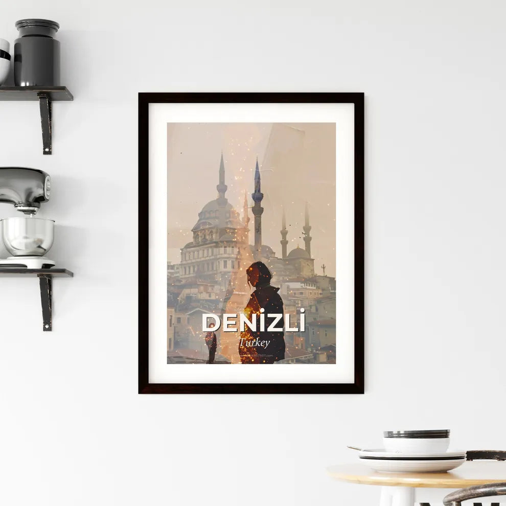 Denizli City Skyline Composite Artwork Majestic Local Colors Framed Print