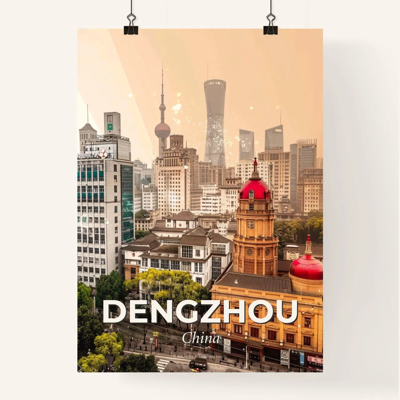 Dengzhou Skyline Icons Composite Art Print Poster