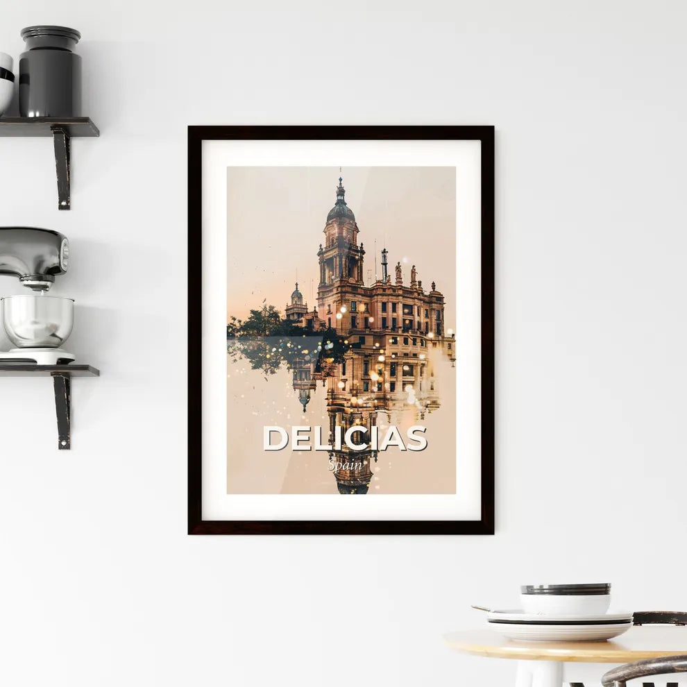 Delicias Skyline: Local Icons, Bright Beige Paper Framed Print