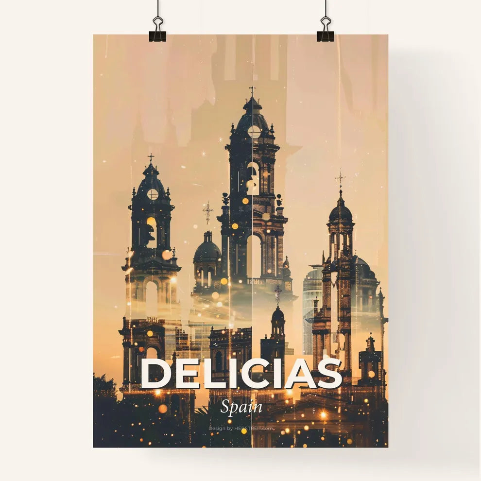 Delicias Skyline Cityscape Double Exposure Art Poster