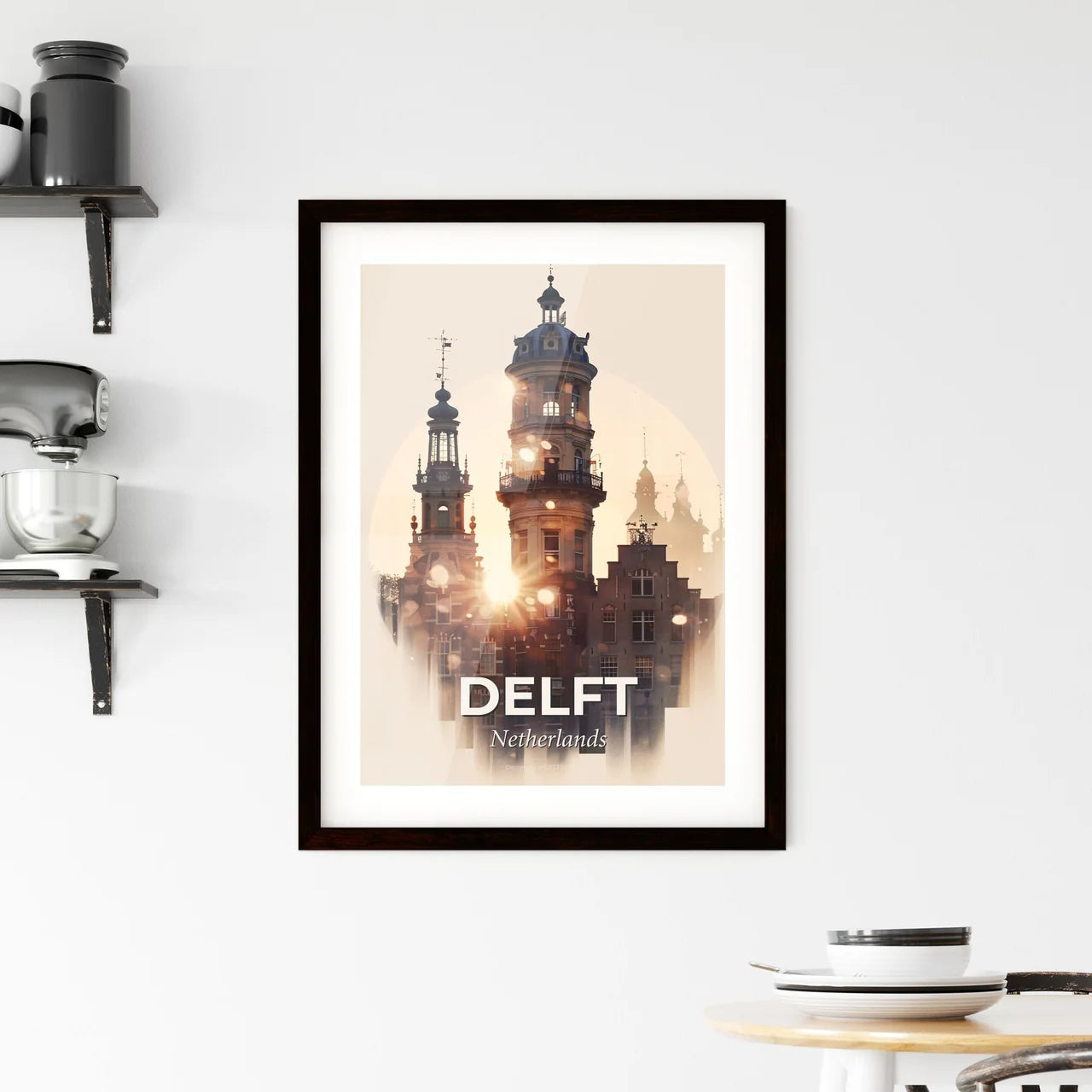 Delft City Skyline Art Framed Print