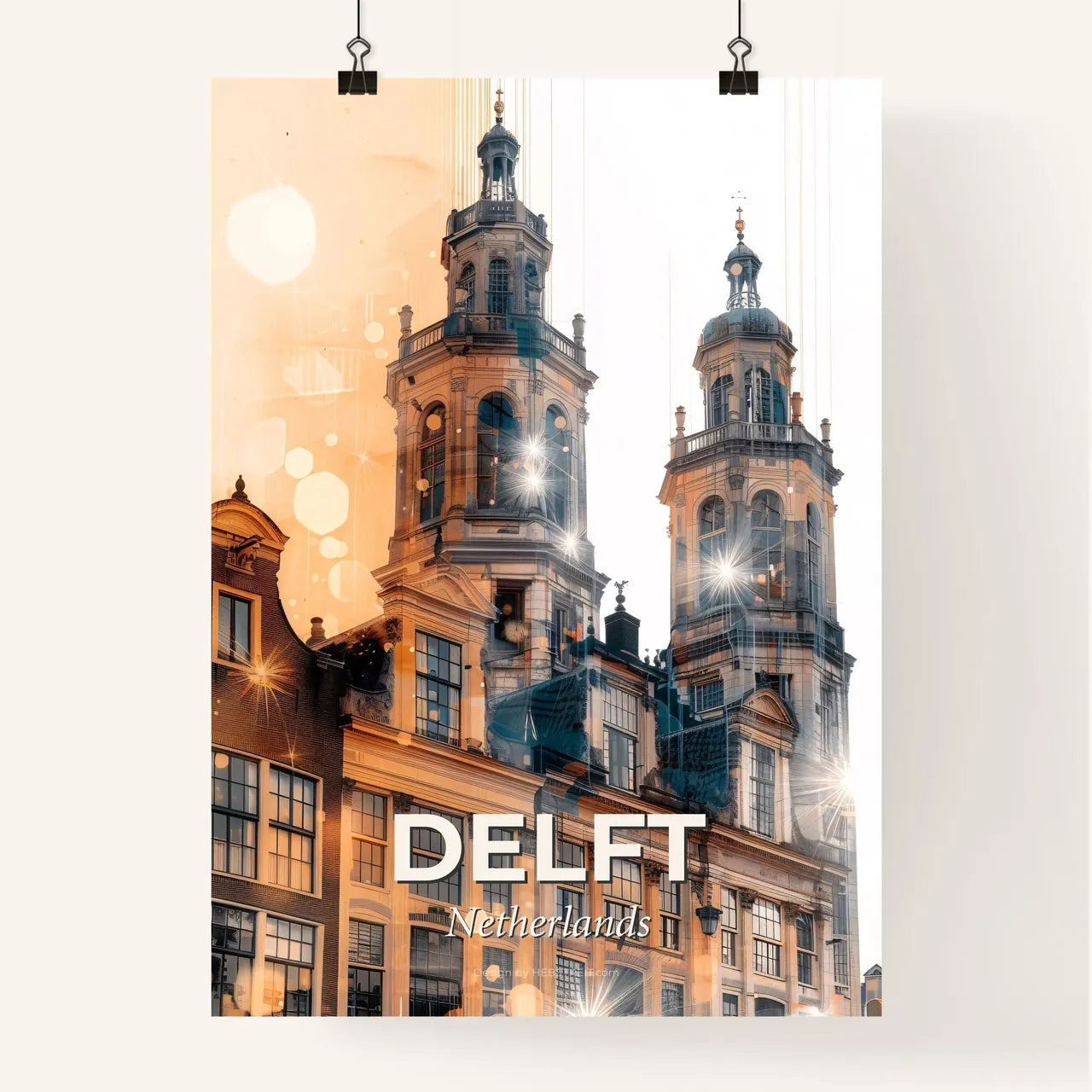 Delft Skyline Double Exposure Art Poster Poster
