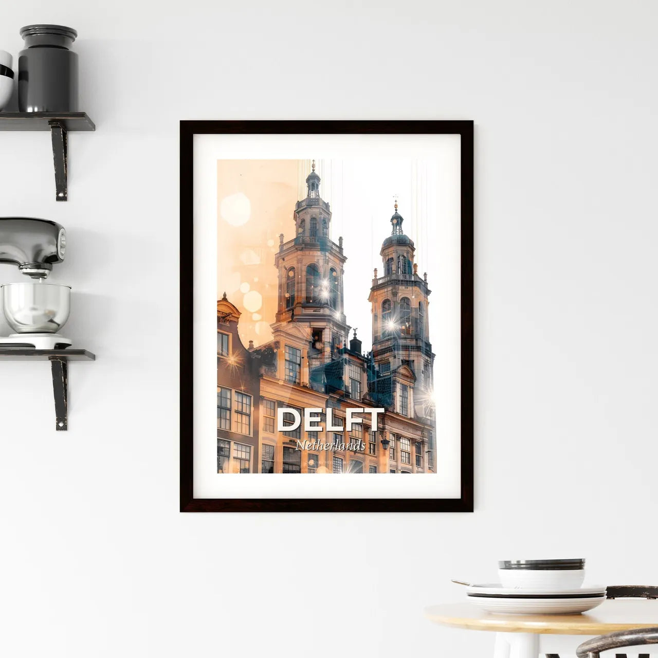 Delft Skyline Double Exposure Art Poster Framed Print