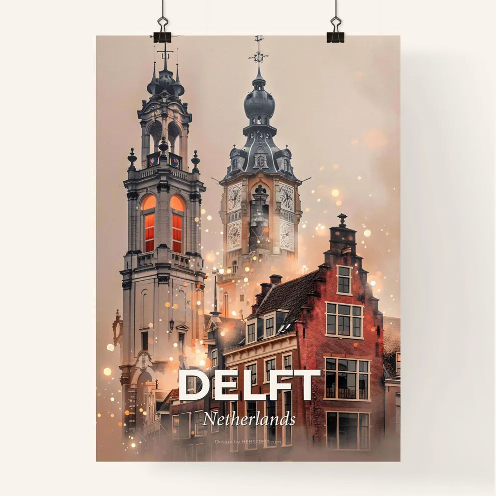 Delft Double Exposure Skyline Art with Local Flair Poster