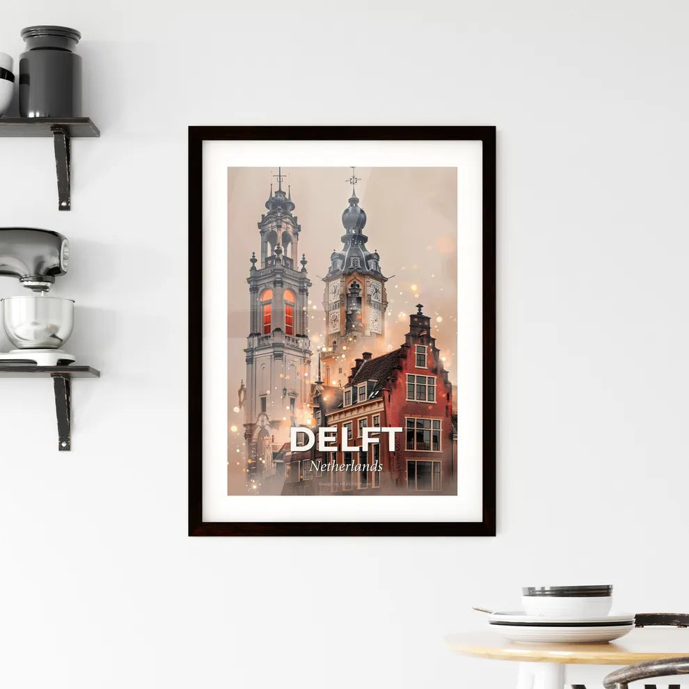 Delft Double Exposure Skyline Art with Local Flair Framed Print