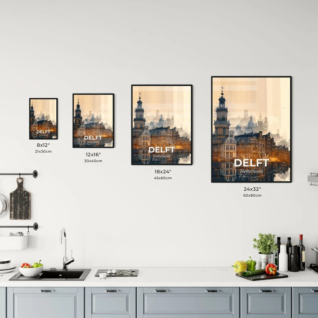 Delft double exposure skyline poster art Office Art