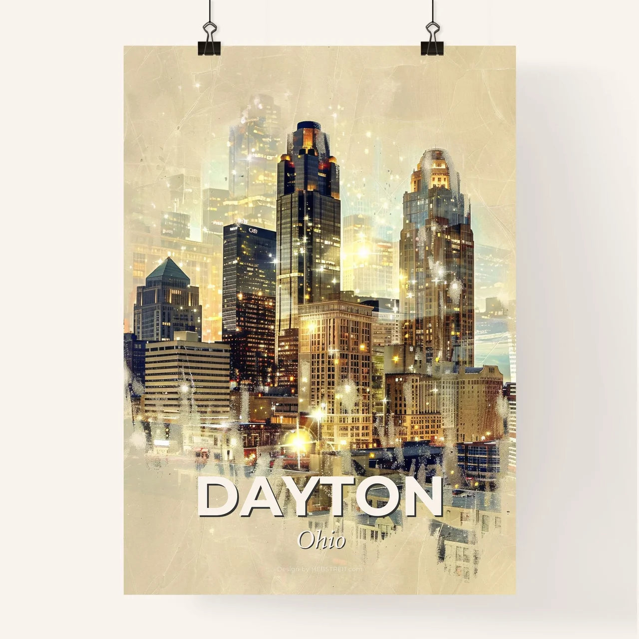 Dayton Ohio: City Skyline Art Deco Poster