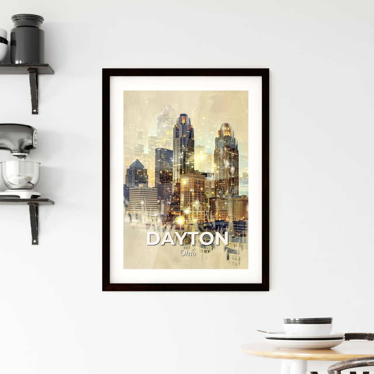 Dayton Ohio: City Skyline Art Deco Framed Print