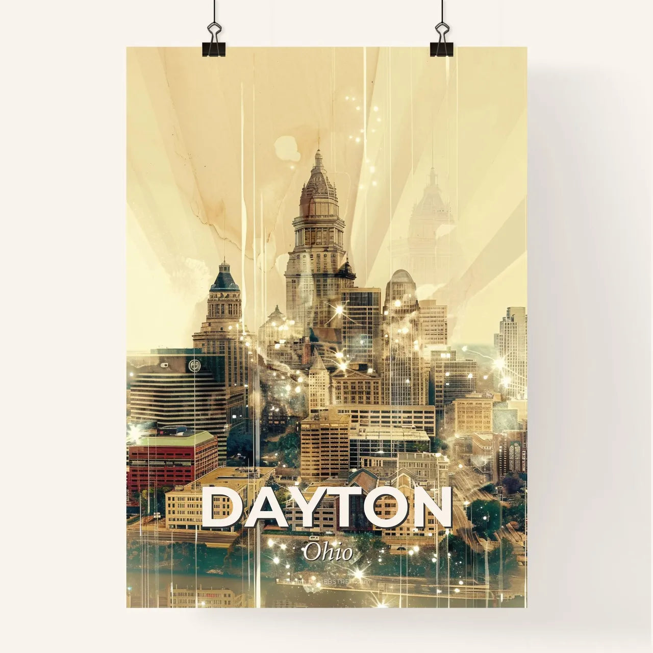 Dayton Skyline: Beige Beauty with Sparkles Poster