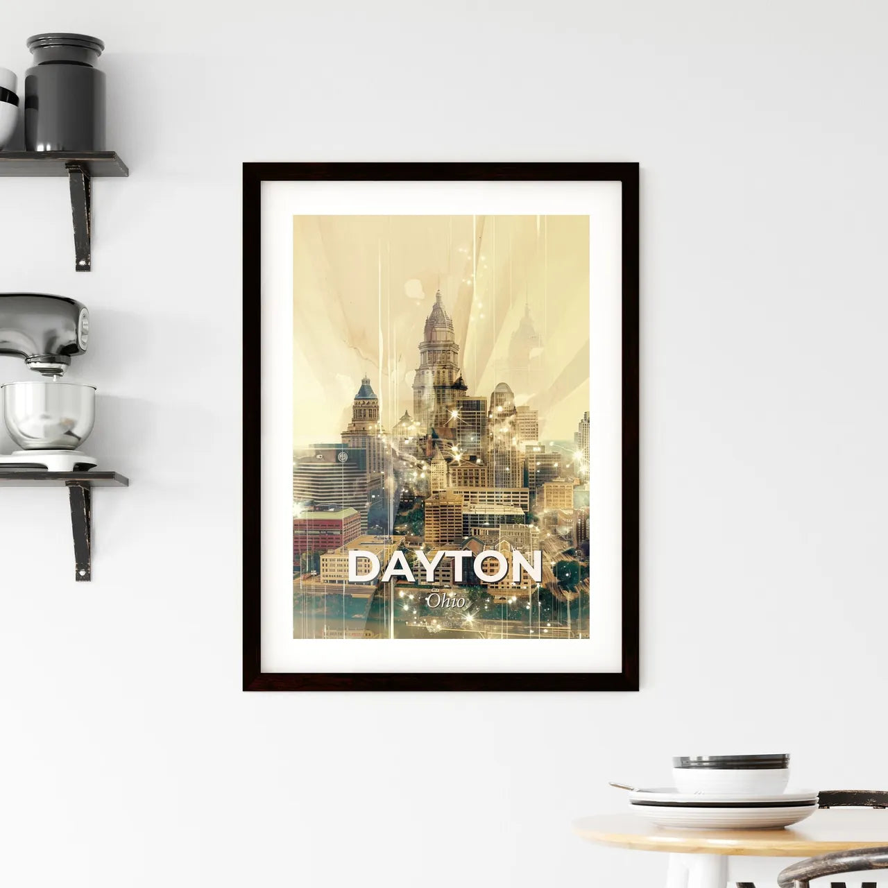 Dayton Skyline: Beige Beauty with Sparkles Framed Print