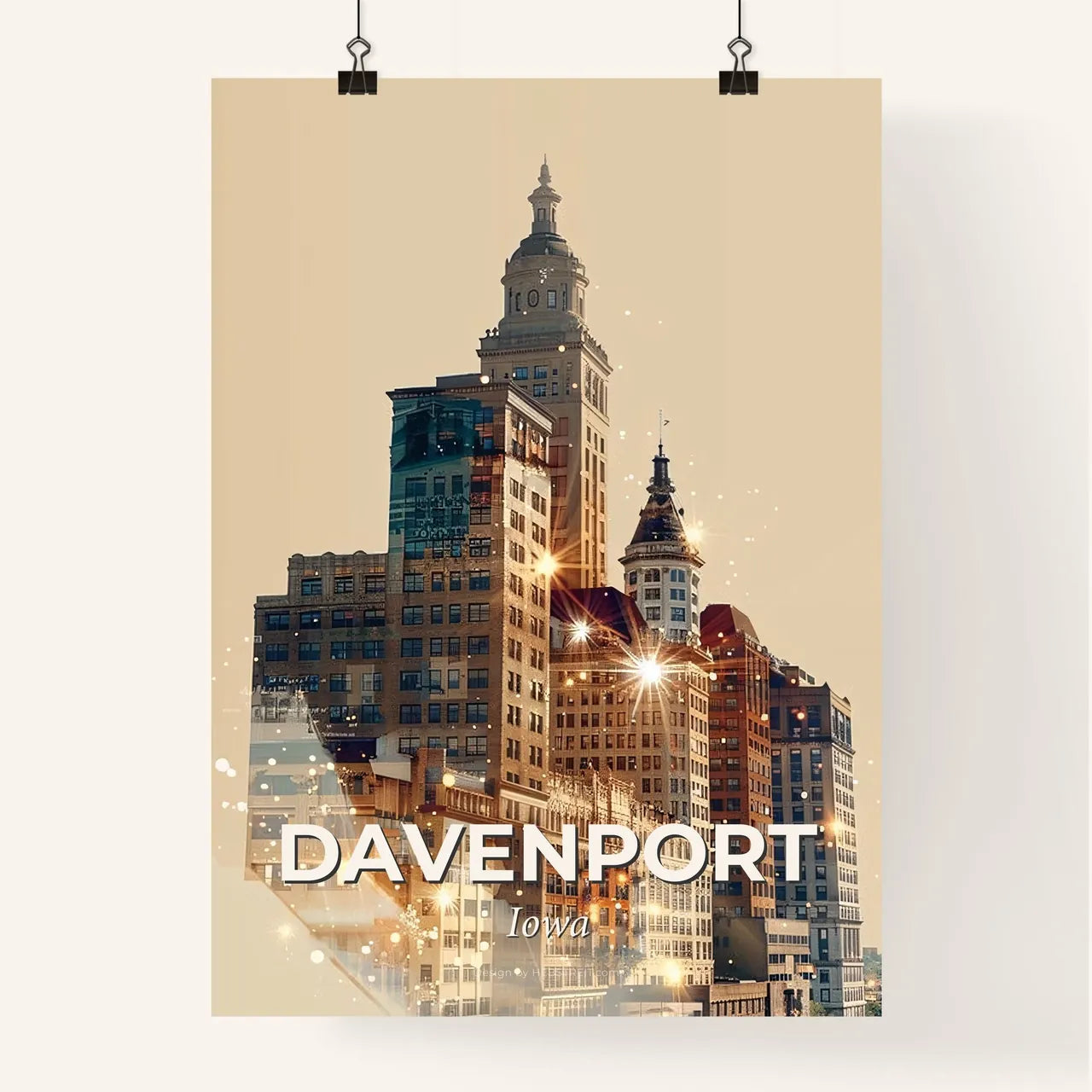 Davenport Cityscape Art Poster: Double Exposure Skyline Masterpiece Poster