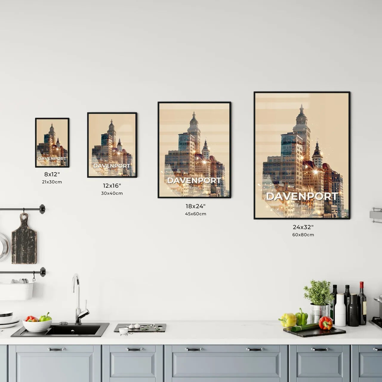 Davenport Cityscape Art Poster: Double Exposure Skyline Masterpiece Office Art