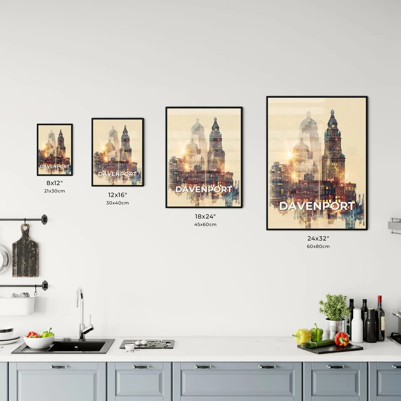Davenport Cityscape Art: Double Exposure Skyline Panorama Office Art