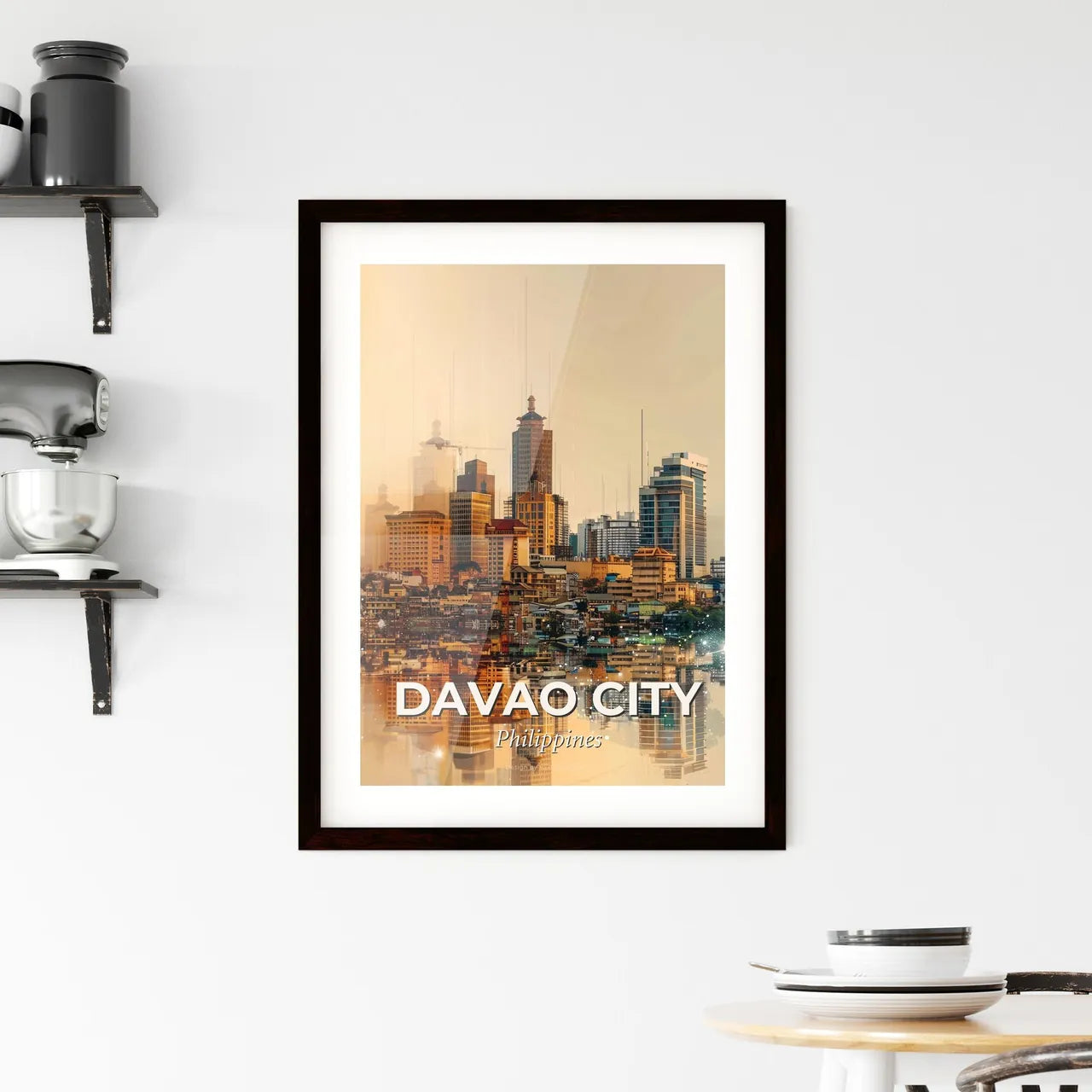 Davao City Skyline Double Exposure Framed Print