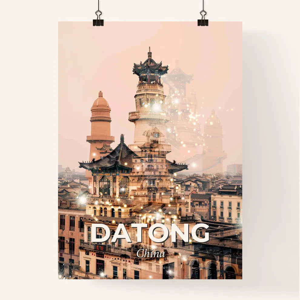 Datong China Skyline Double Exposure Poster Poster