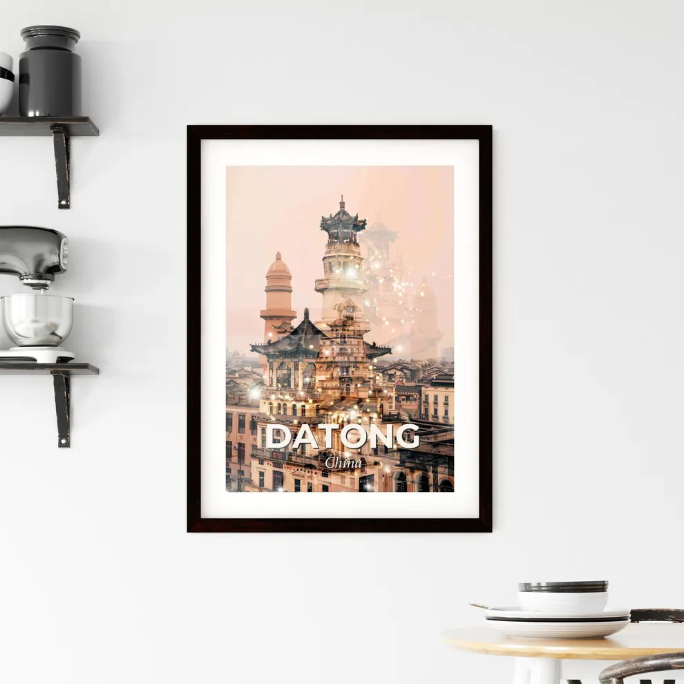 Datong China Skyline Double Exposure Poster Framed Print