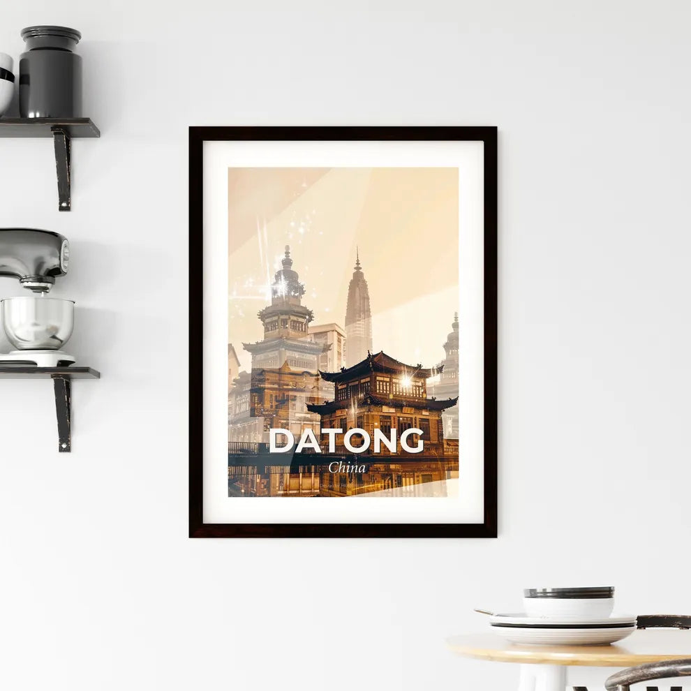 Datong Skyline Double Exposure Art Poster Framed Print