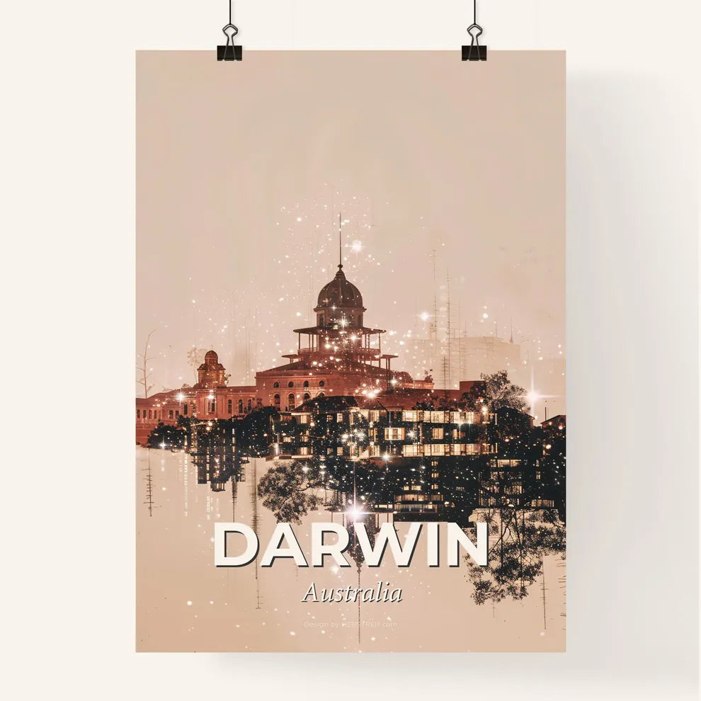 Darwin City Skyline Double Exposure Poster Poster