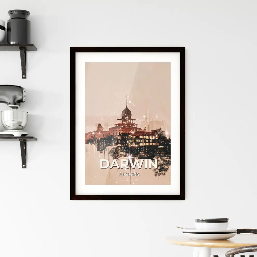 Darwin City Skyline Double Exposure Poster Framed Print