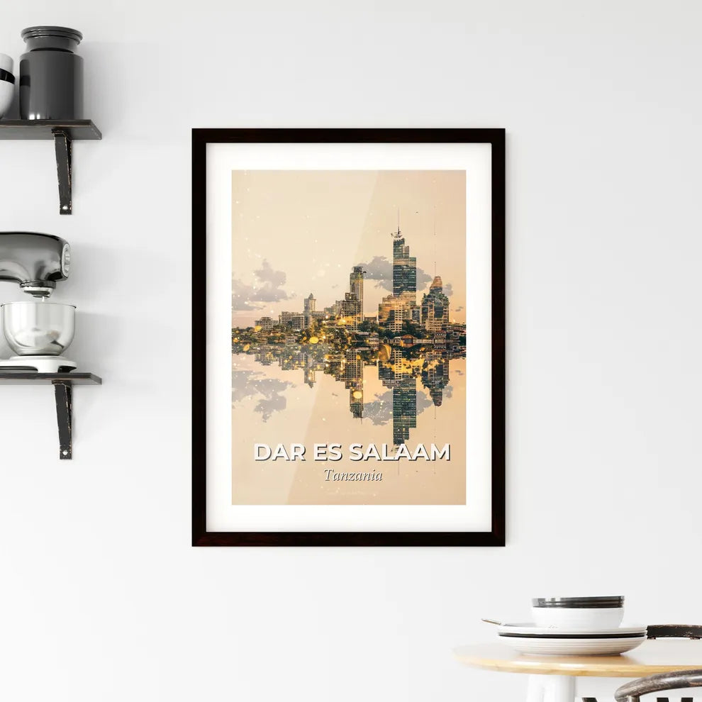 Dar es Salaam Skyline Beige Poster Framed Print