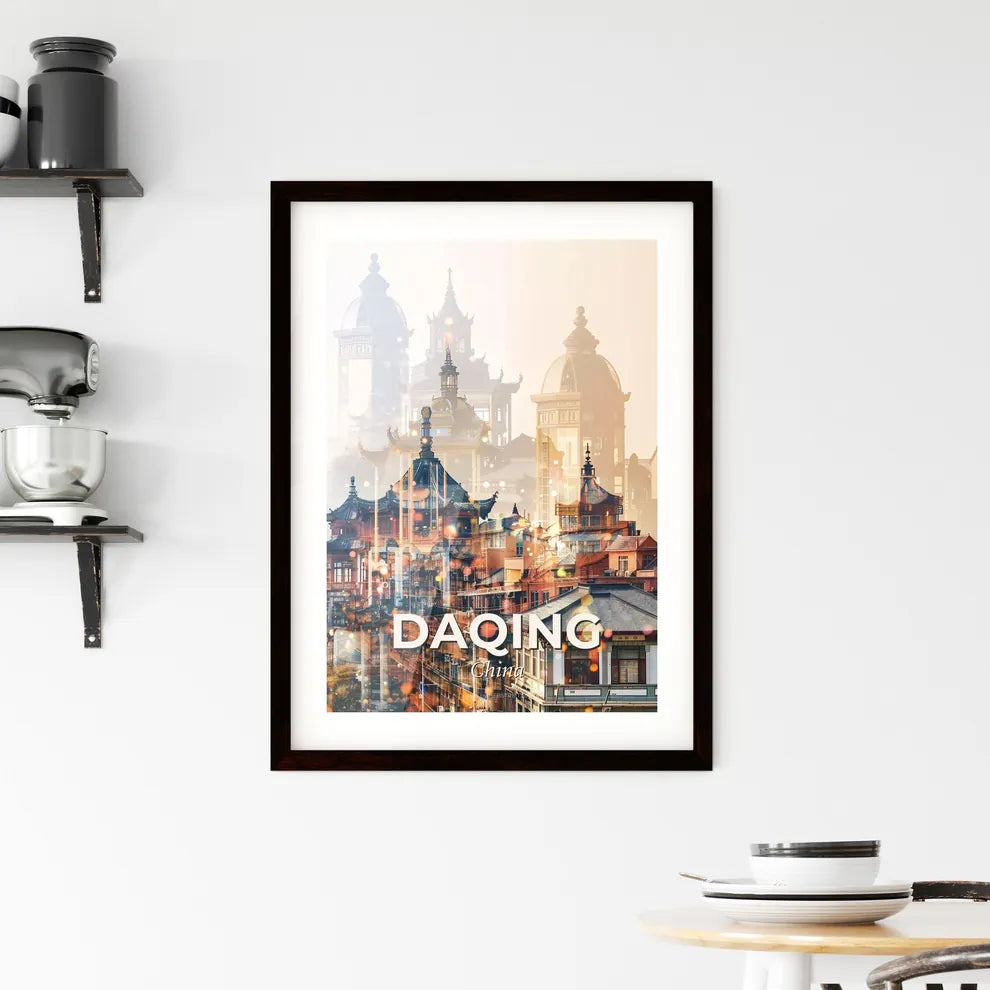 Daqing Skyline Iconography Composite Art Framed Print