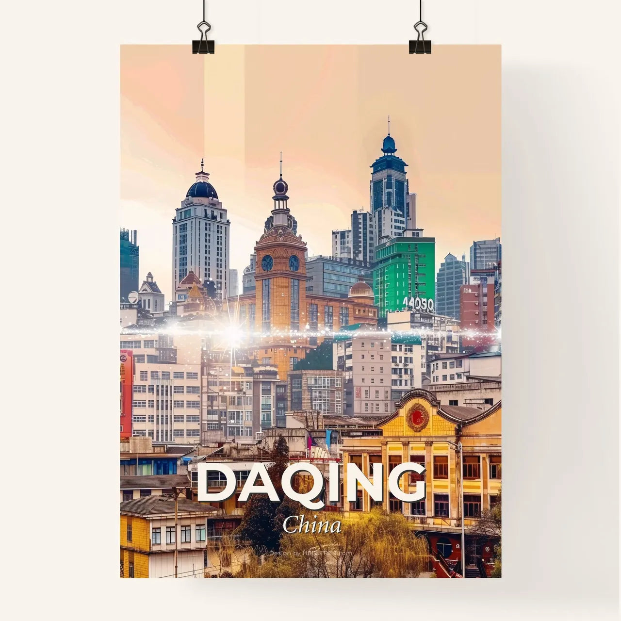 Daqing City Skyline Landmarks Composite Poster Poster