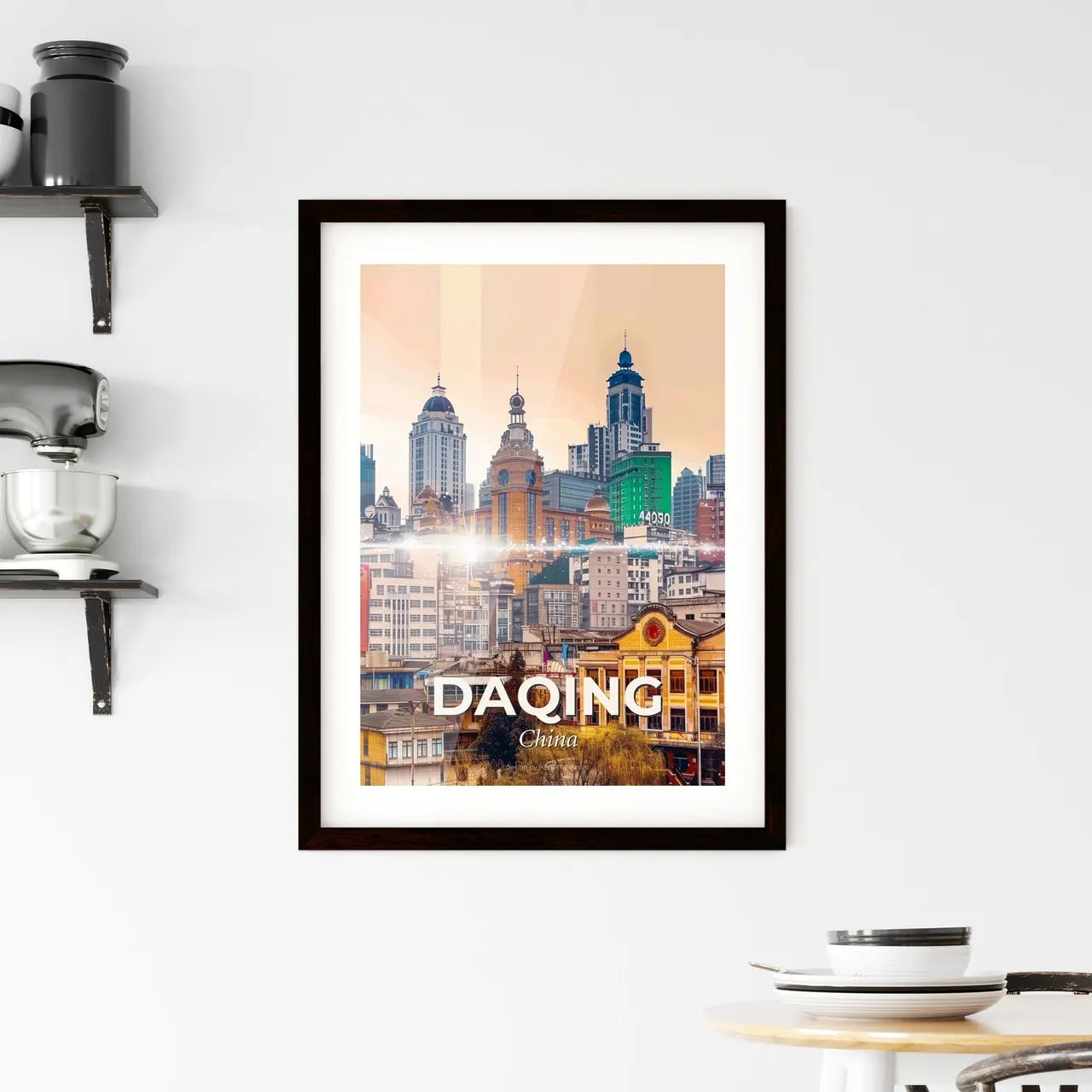 Daqing City Skyline Landmarks Composite Poster Framed Print