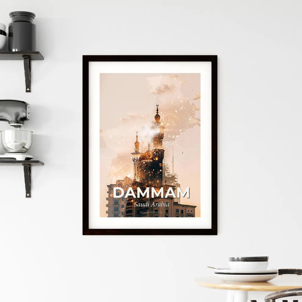 Dammam City Skyline Double Exposure Art Poster Framed Print