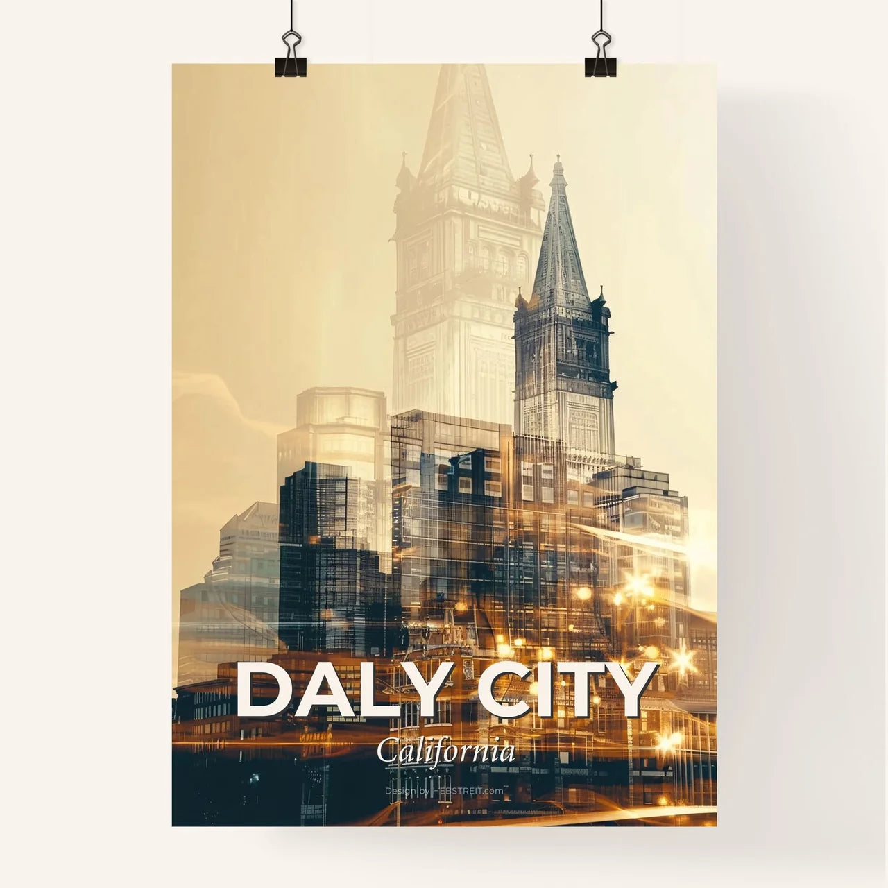 Daly City Skyline Double Exposure Art Poster Poster