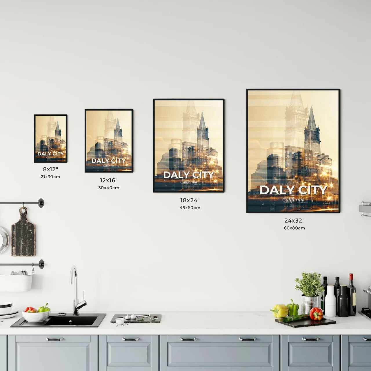 Daly City Skyline Double Exposure Art Poster Office Art