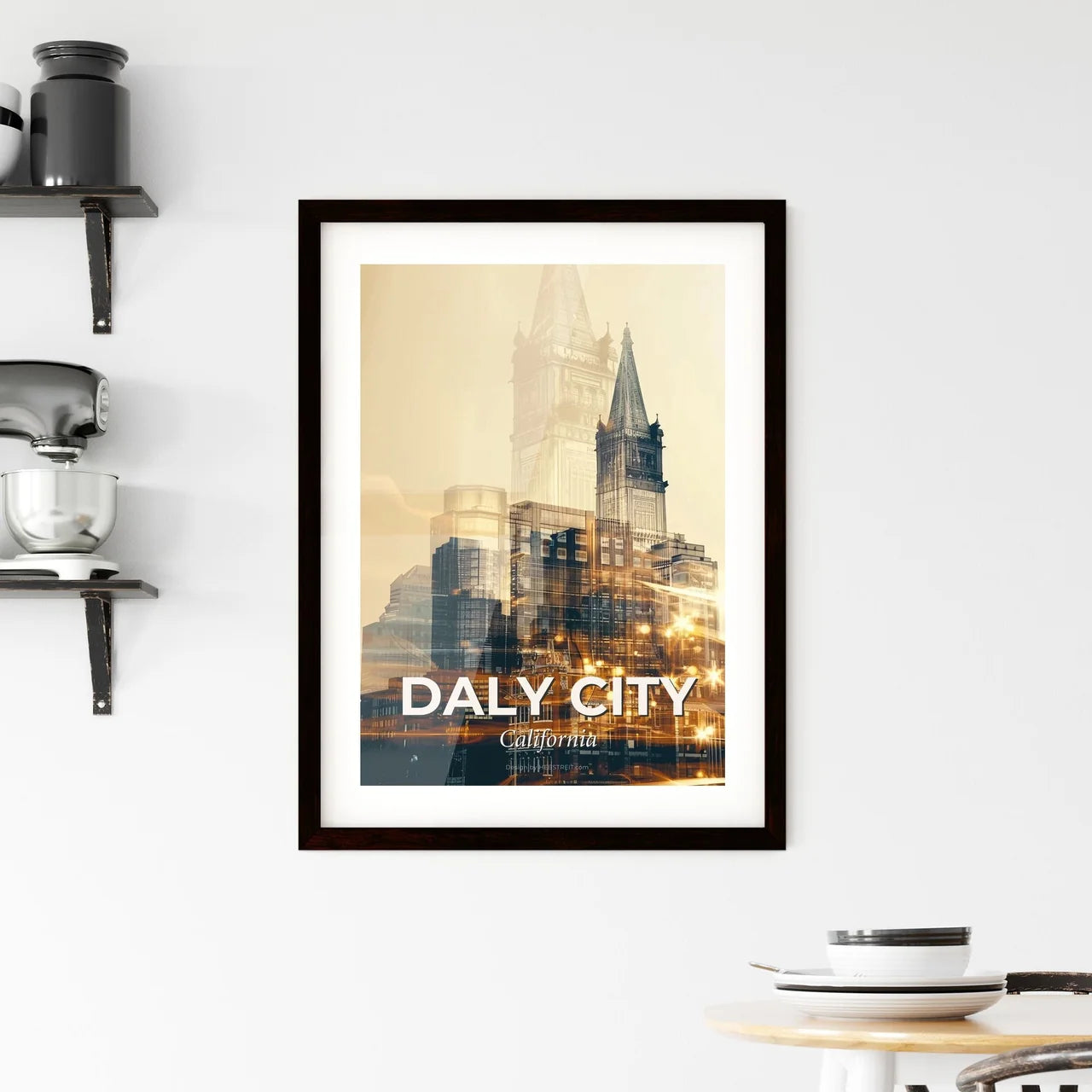 Daly City Skyline Double Exposure Art Poster Framed Print