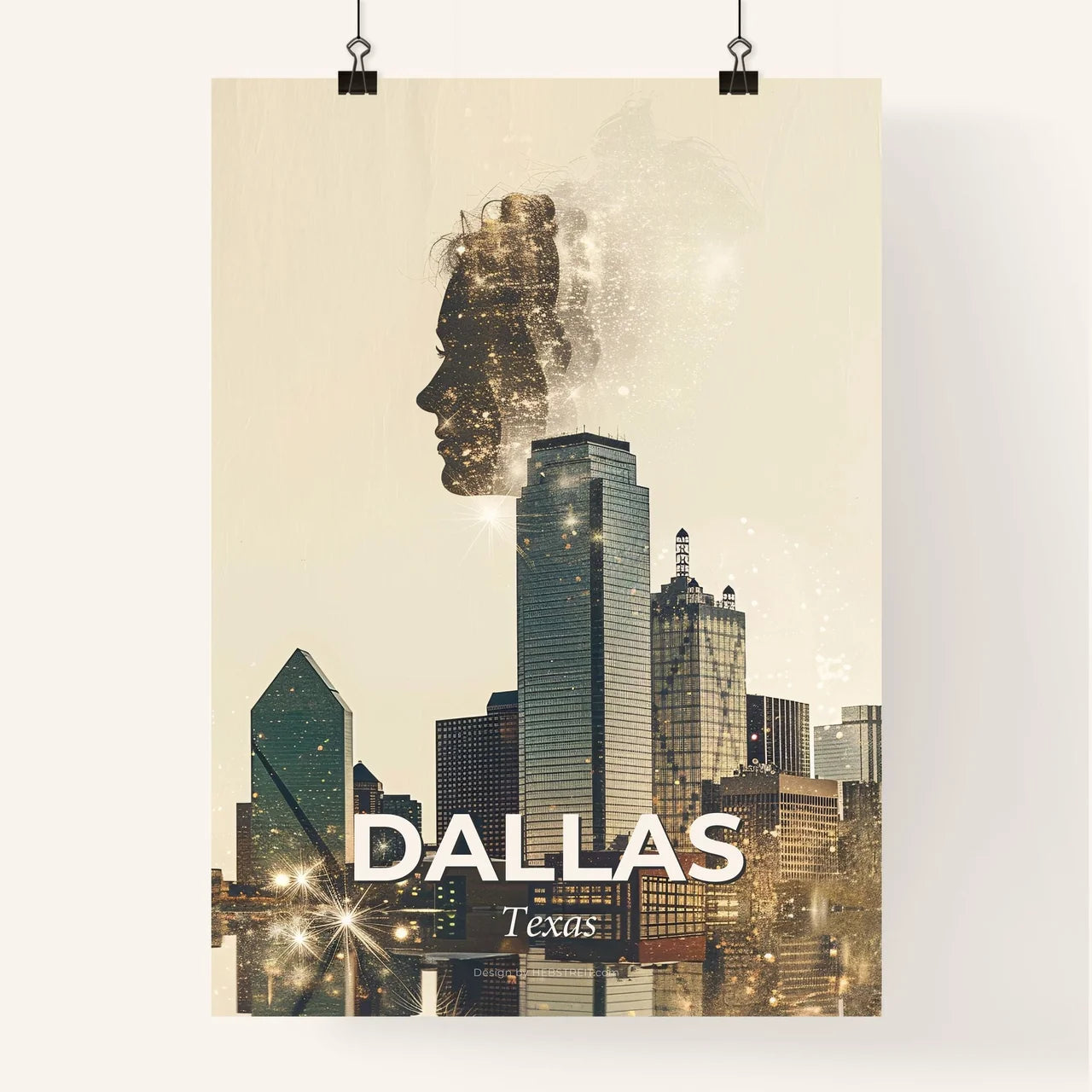 Dallas Skyline Composite Beauty with Beige Backdrop Poster