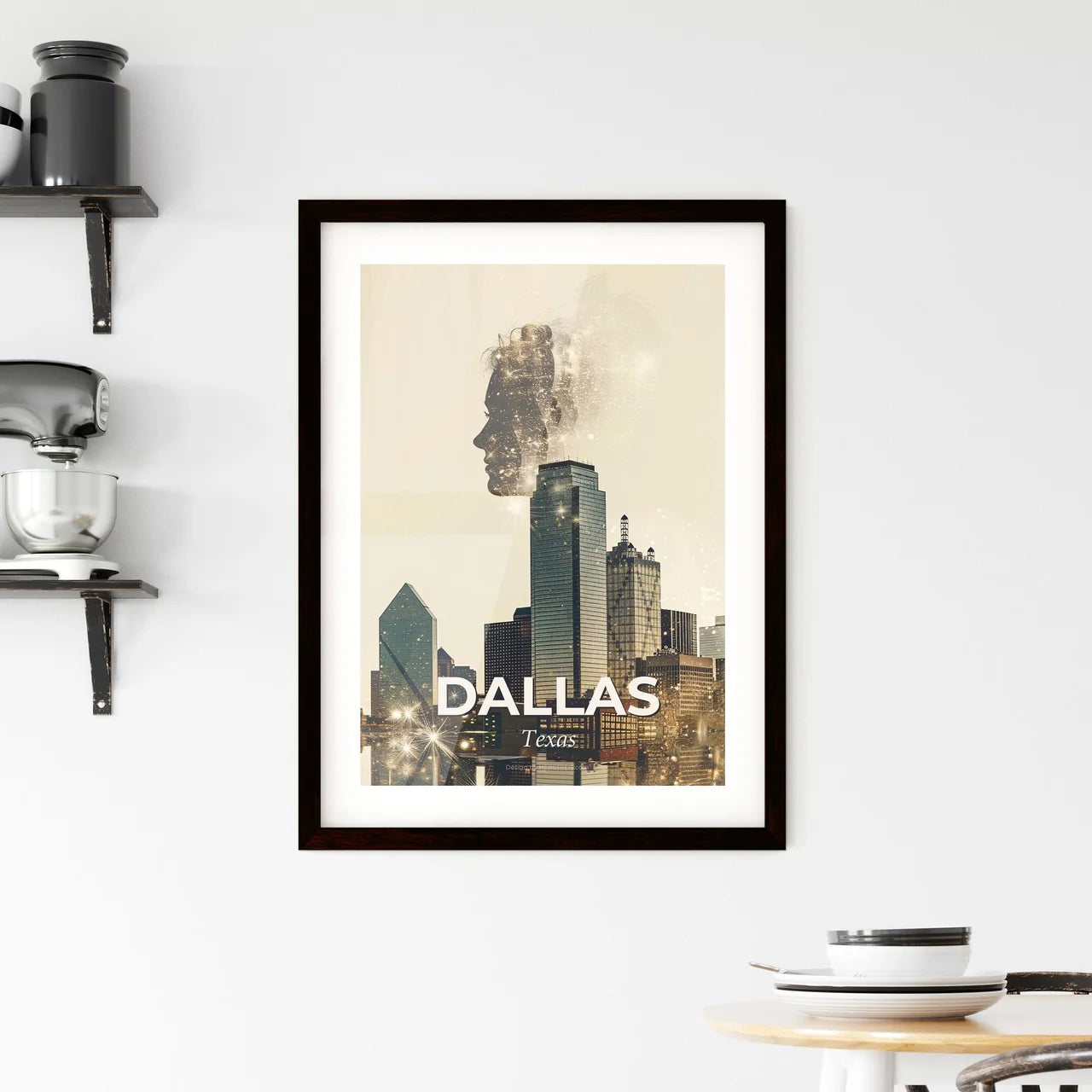 Dallas Skyline Composite Beauty with Beige Backdrop Framed Print
