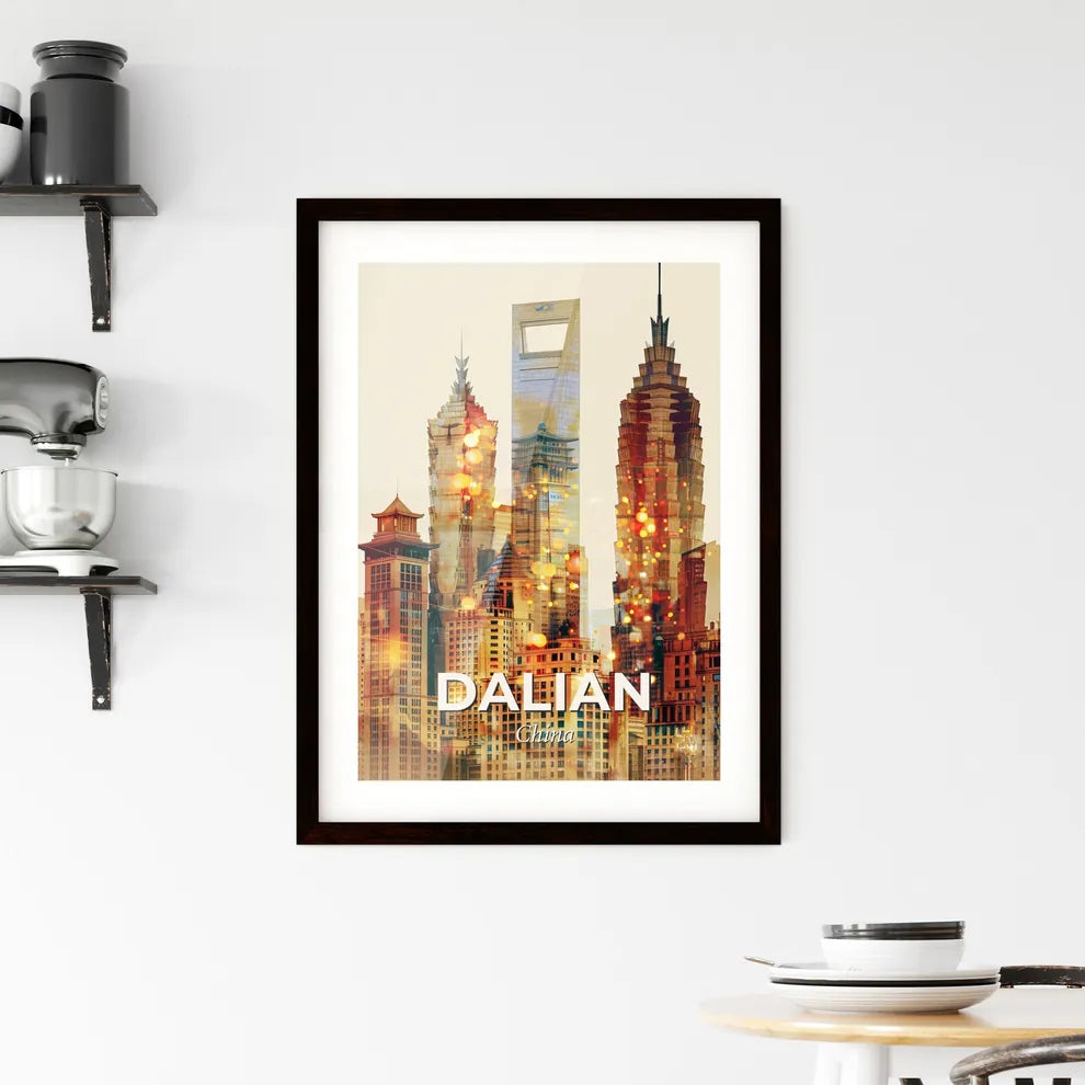 Dalian Double Exposure Art Skyline Poster Framed Print