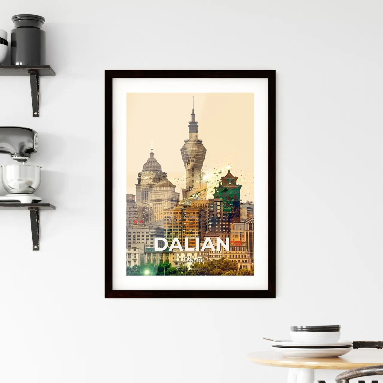 Dalian Skyline Double Exposure Composite Art Poster Framed Print