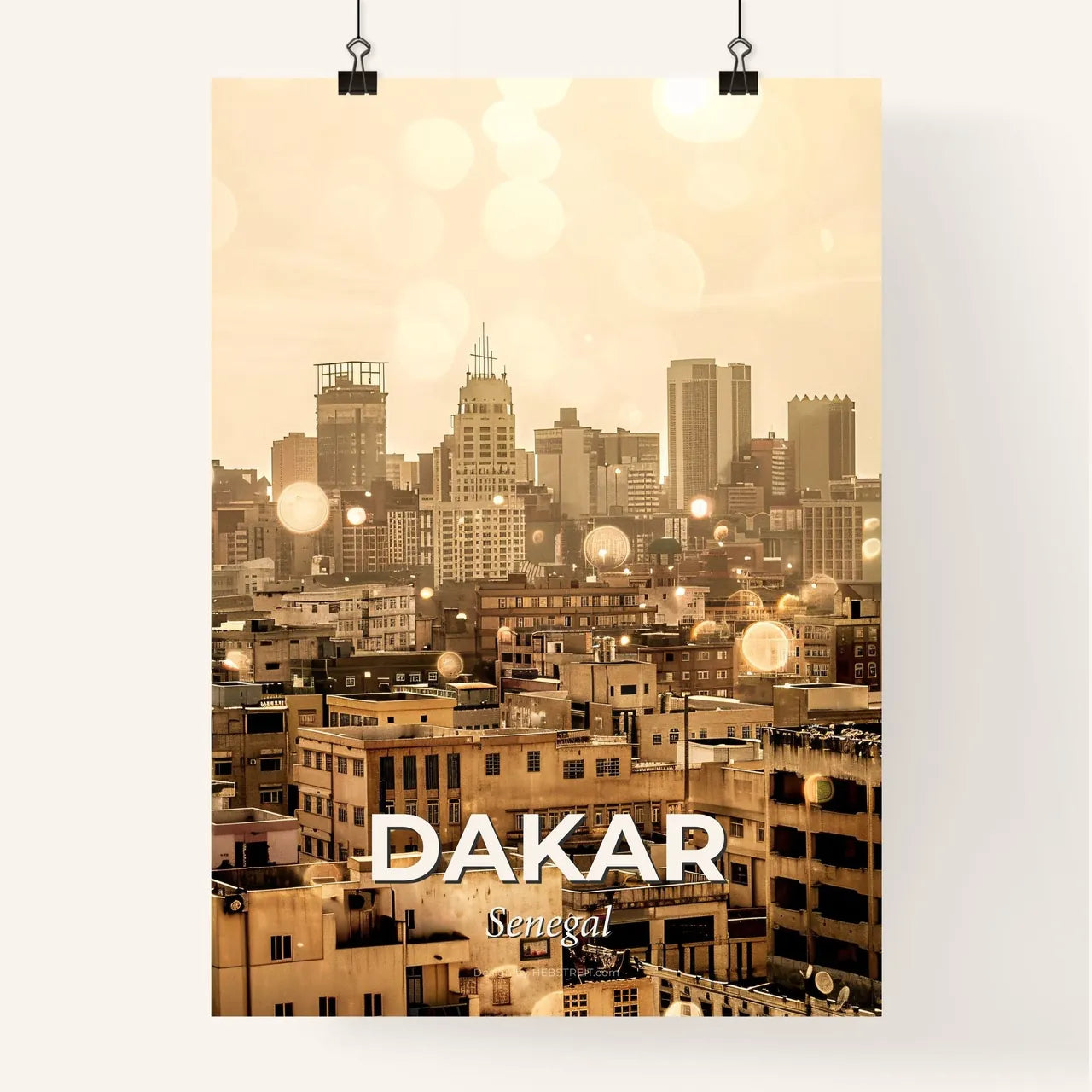 Dakar Skyline Composite Art Poster, Beige Background, Sparkles Poster