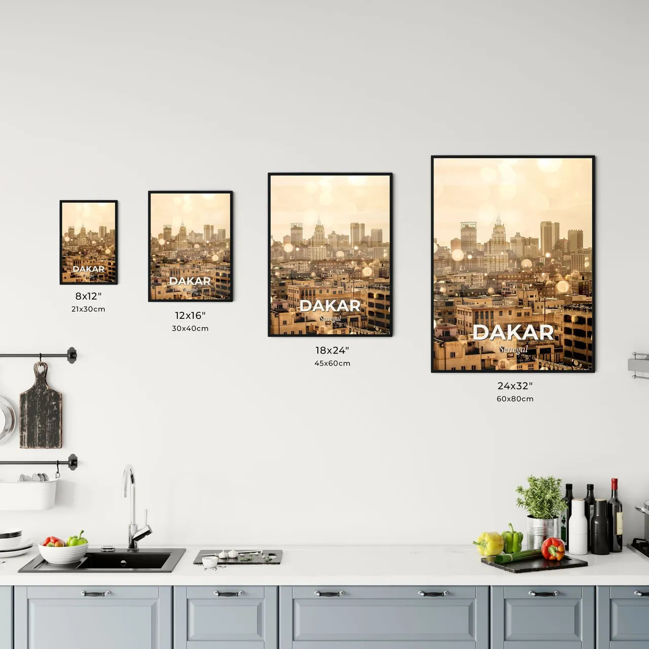 Dakar Skyline Composite Art Poster, Beige Background, Sparkles Office Art