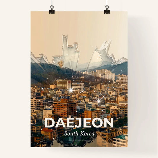 Daejeon Skyline Double Exposure Composite Art Poster