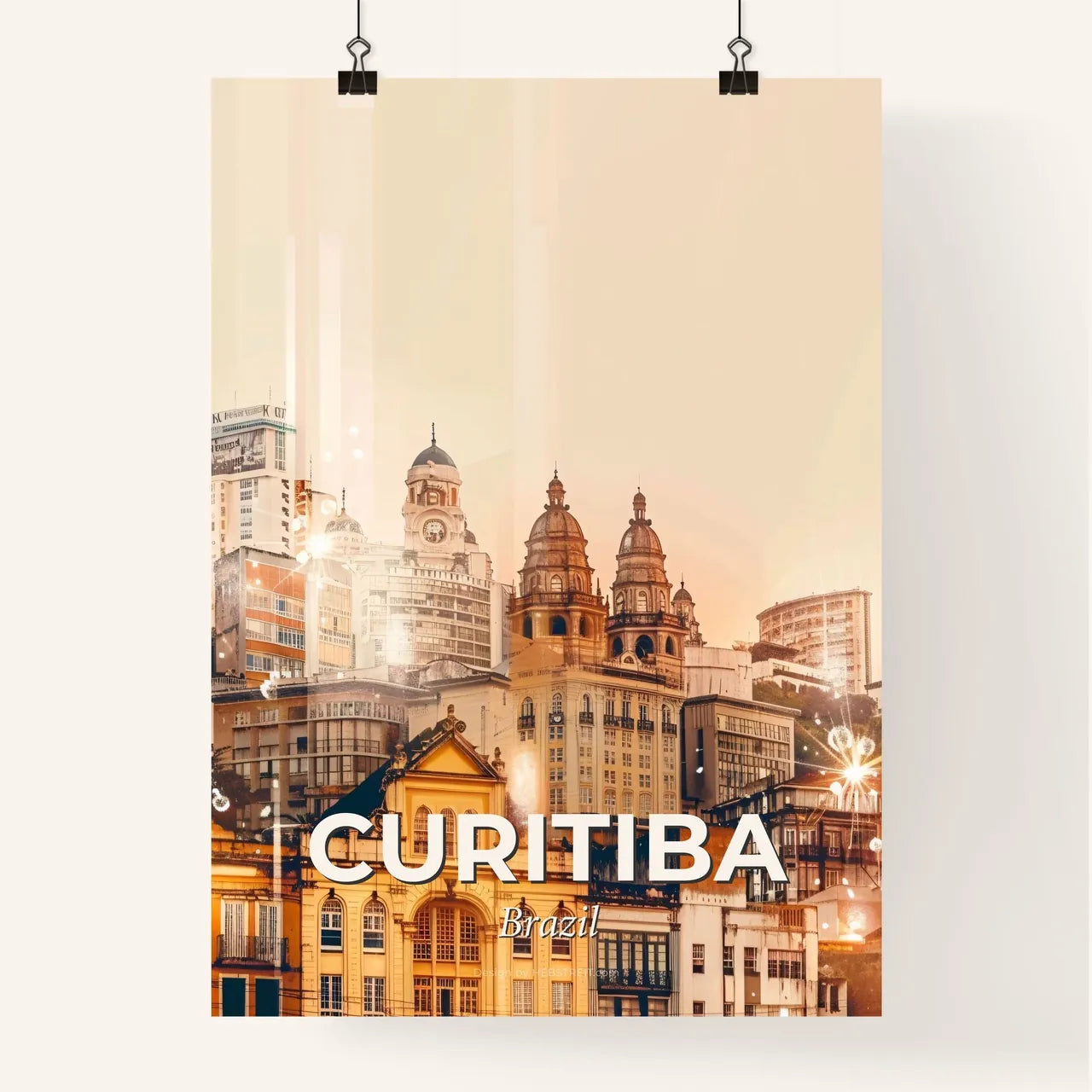 Curitiba Skyline Double Exposure Art Poster