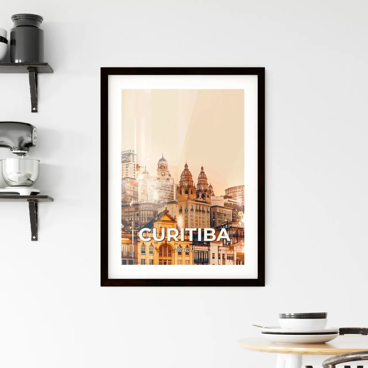 Curitiba Skyline Double Exposure Art Framed Print